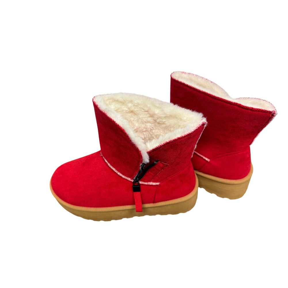 Womens Red Faux Suede Fur Lined Platform Ankle Boots Cozy Girl Size 7.5
